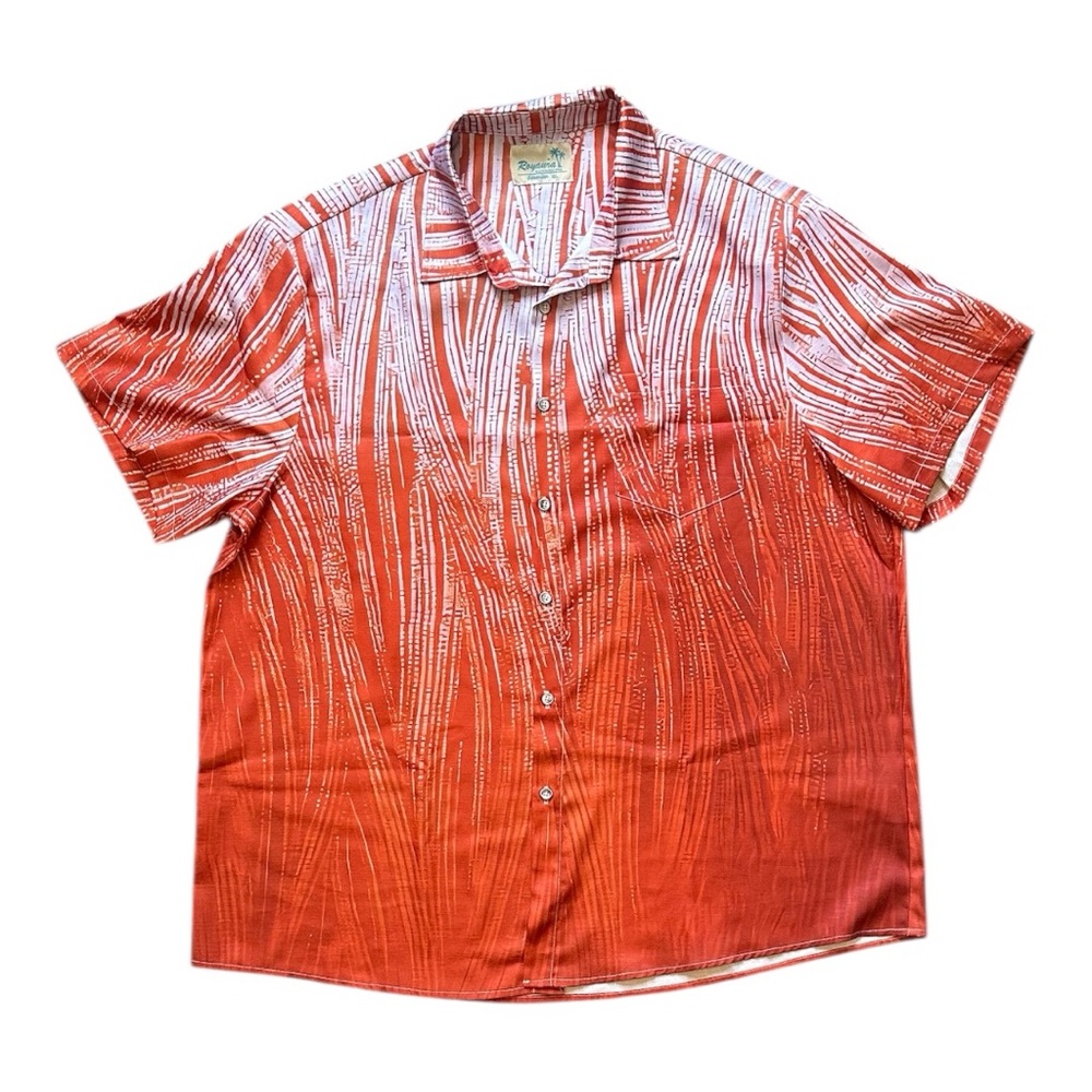 🌼 4/$20) Mens Royaura Hawaiian Orange and White Casual Button Down Shirt